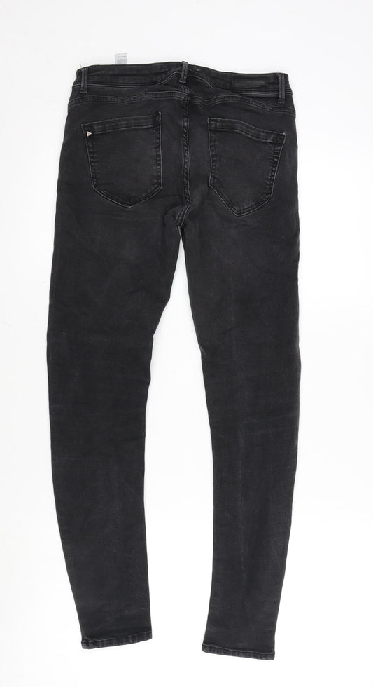 Zara Womens Grey Cotton Blend Tapered Jeans Size 12 L27 in Regular Zip