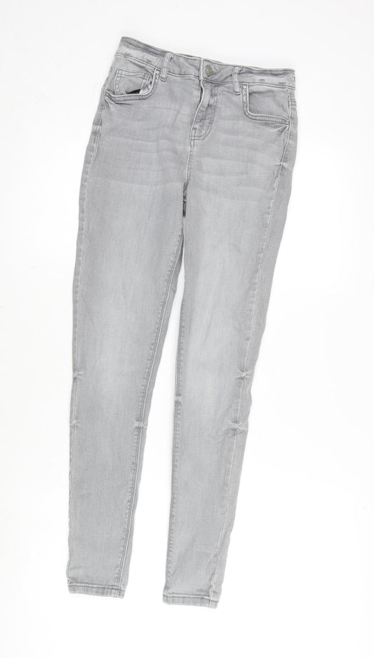 Additional front view of Denim & Co. women’s grey cotton blend tapered jeans, size UK 8, 27.5-inch leg regular zip