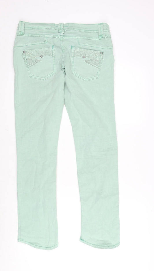 NEXT Womens Green Cotton Blend Skinny Jeans Size 12 L30 in Regular Zip
