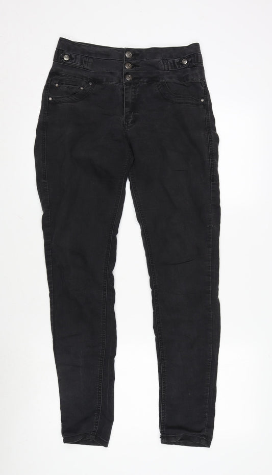 Additional front view of Denim & Co. women’s grey cotton blend skinny jeans, size UK 8, 30.5-inch leg regular zip