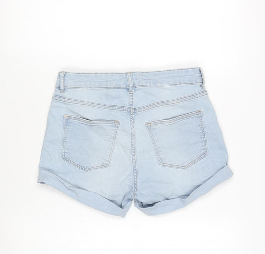 H&M Womens Blue Cotton Basic Shorts Size 8 Regular Zip - Raw Hem