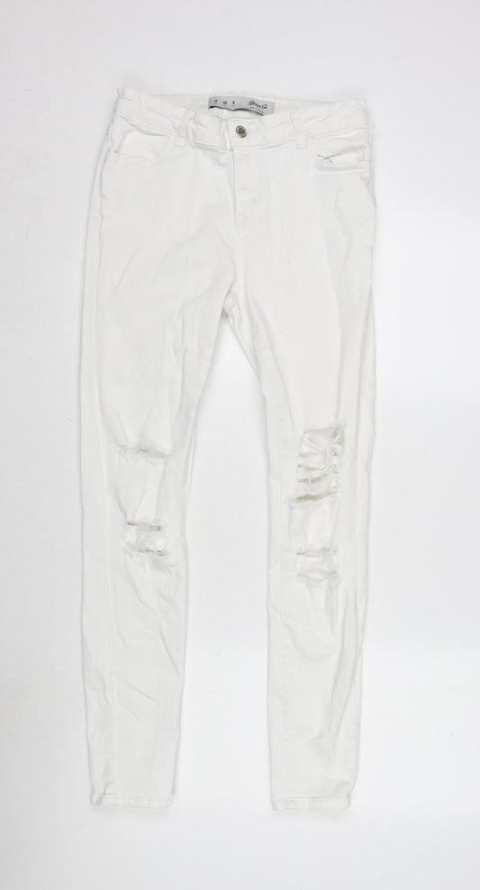 Additional front view of Denim & Co. women’s white cotton blend tapered jeans, size UK 12, 29-inch leg regular zip