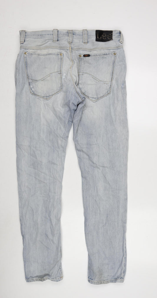 Lee Mens Blue Cotton Straight Jeans Size 34 in L31 in Regular Zip