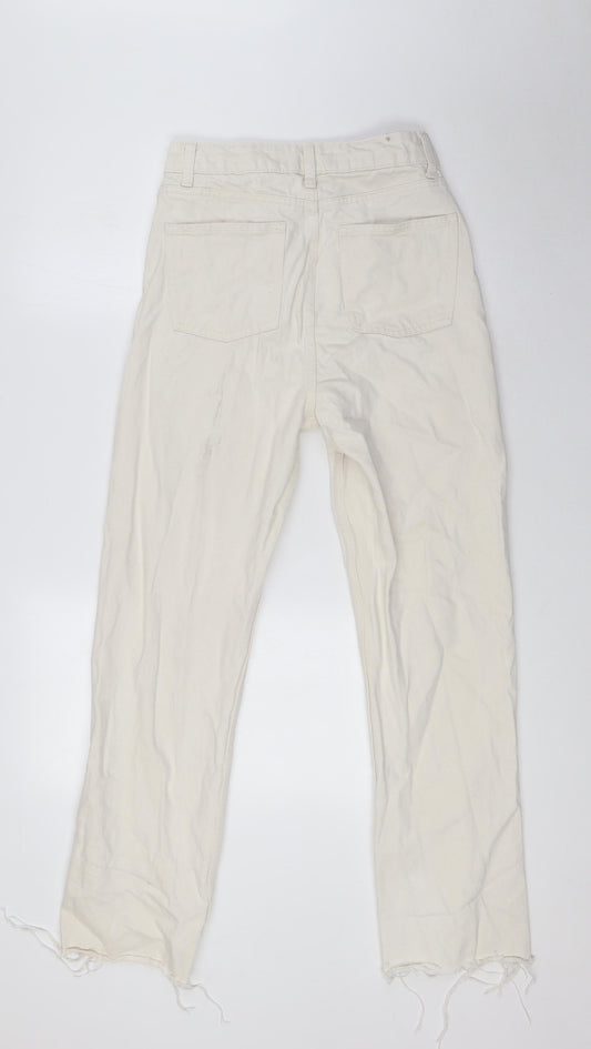 Primark Womens Ivory Cotton Straight Jeans Size 6 L28 in Regular Button - Raw Hem