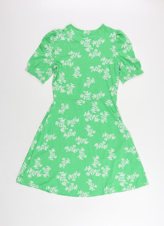 Marks and Spencer Womens Green Floral Viscose T-Shirt Dress Size 8 Crew Neck Pullover