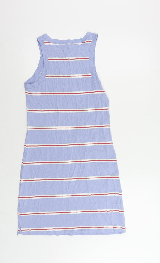 Marks and Spencer Womens Blue Striped Cotton Tank Dress Size S Crew Neck Pullover