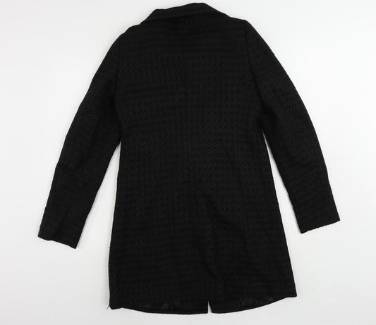 Mexx Womens Black Geometric Overcoat Coat Size 10 Button