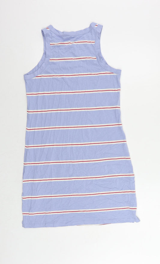 Marks and Spencer Womens Blue Striped Cotton Tank Dress Size M Crew Neck Pullover