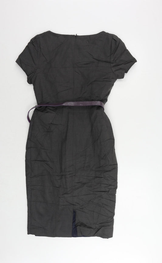 Autograph Womens Grey Viscose Pencil Dress Size 8 Boat Neck Zip - Belted