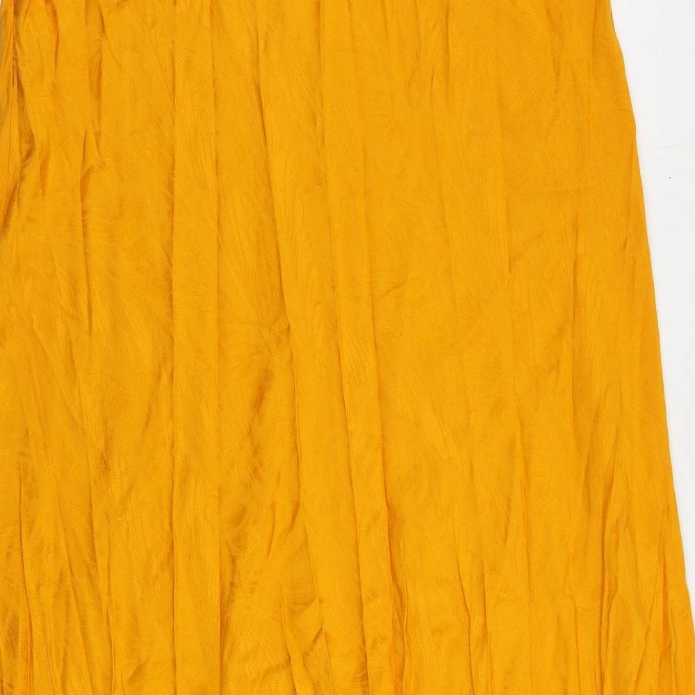Brand and care label for Autograph women’s orange geometric viscose maxi skirt, size UK 18, zip
