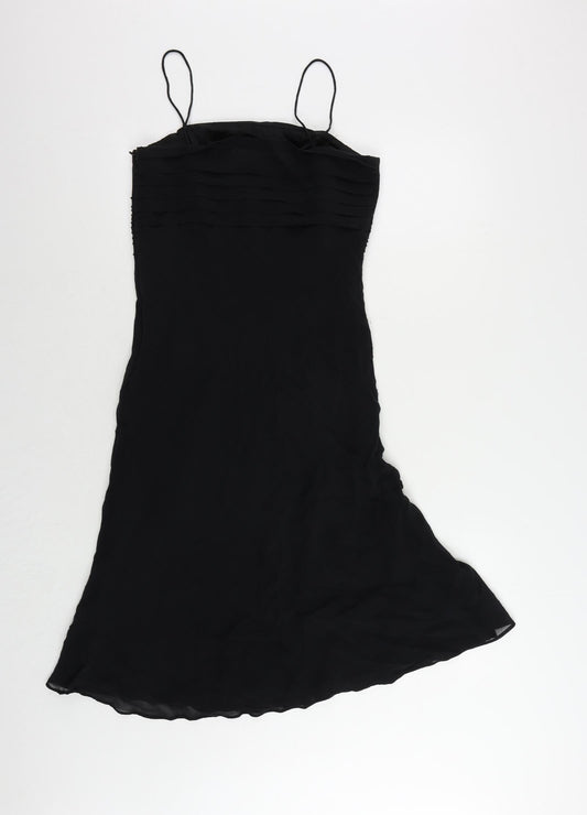 Kaliko Womens Black Silk Slip Dress Size 12 Square Neck Zip - Embellished