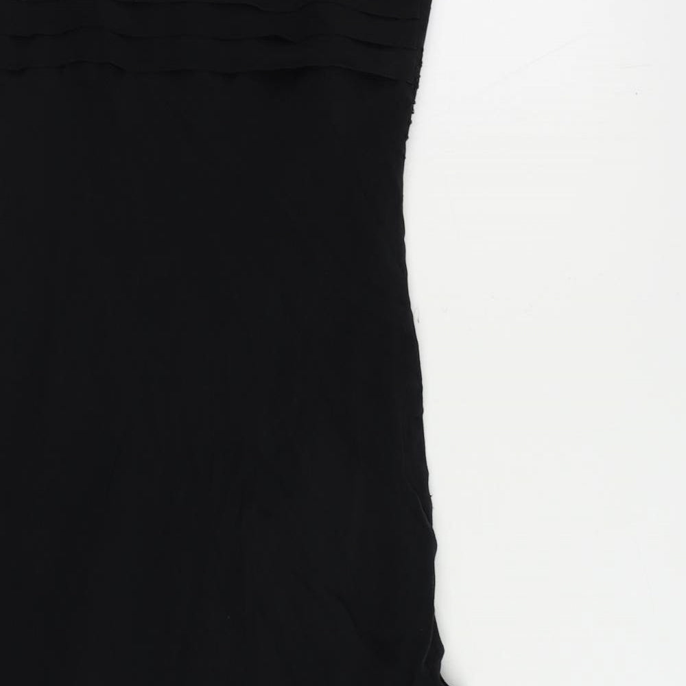 Kaliko Womens Black Silk Slip Dress Size 12 Square Neck Zip - Embellished