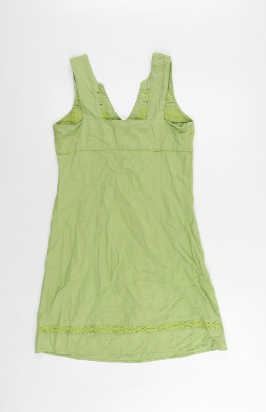 NEXT Womens Green Linen Tank Dress Size 8 V-Neck Button