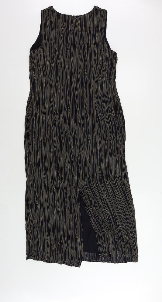 Marks and Spencer Womens Blue Striped Viscose Sheath Size 14 Round Neck Zip