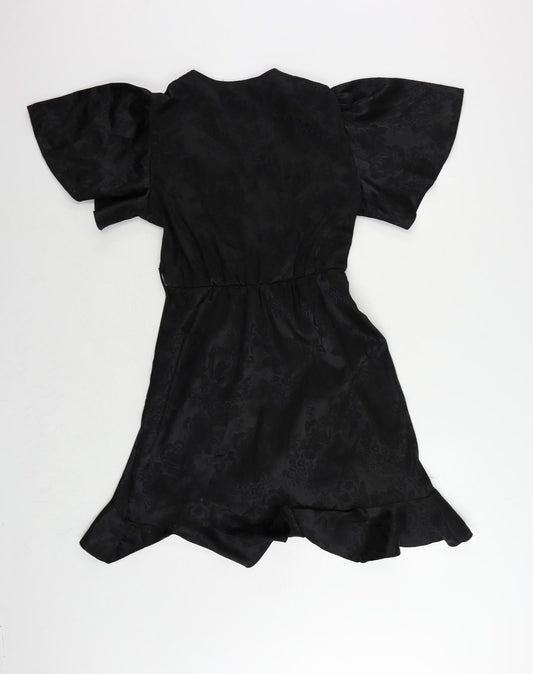 New Look Womens Black Floral Polyester A-Line Size 10 V-Neck Pullover