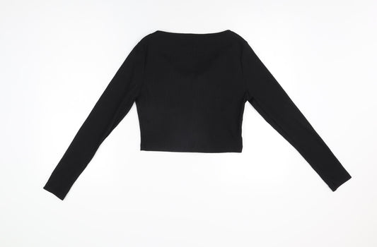 Nasty Gal Womens Black Polyester Cropped T-Shirt Size 8 Scoop Neck