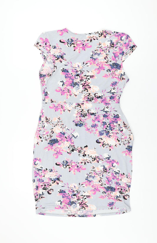 Dorothy Perkins Womens Blue Floral Viscose Shift Size 14 V-Neck Pullover