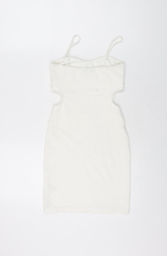 Bershka Womens White Polyester Mini Size S Sweetheart Pullover