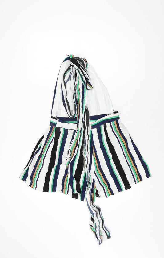 PRETTYLITTLETHING Womens White Striped Viscose Playsuit One-Piece Size 12 L3 in Zip