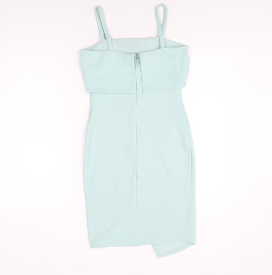 New Look Womens Blue Polyester Bodycon Size 10 Square Neck Zip