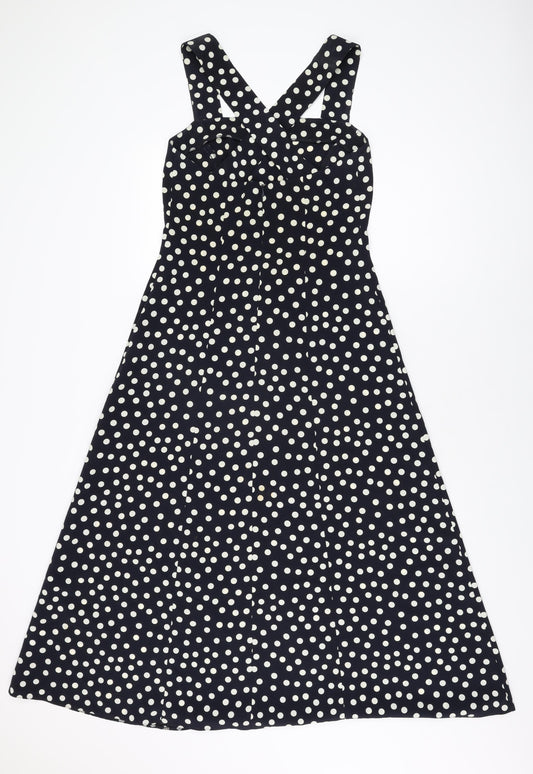 Principles Womens Blue Polka Dot Polyester A-Line Size 10 Square Neck Zip