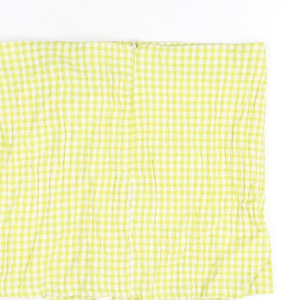 Pull&Bear Womens Yellow Geometric Polyester Skort Skirt Size M Zip