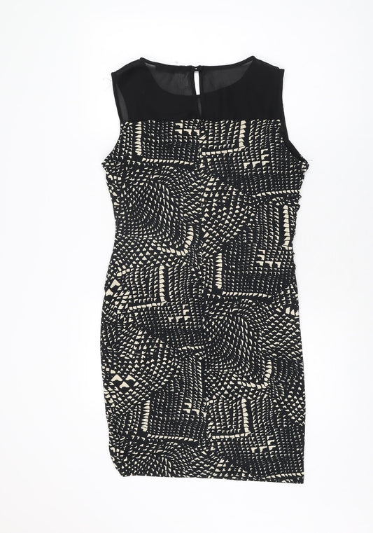 NEXT Womens Black Geometric Polyester Bodycon Size 12 Round Neck Button