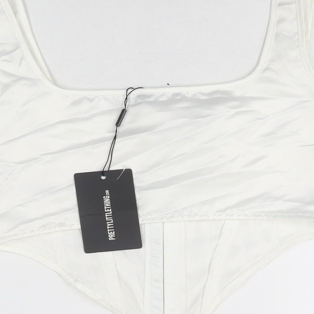 Womens UK Size 12 PRETTYLITTLETHING White Cropped T-Shirt