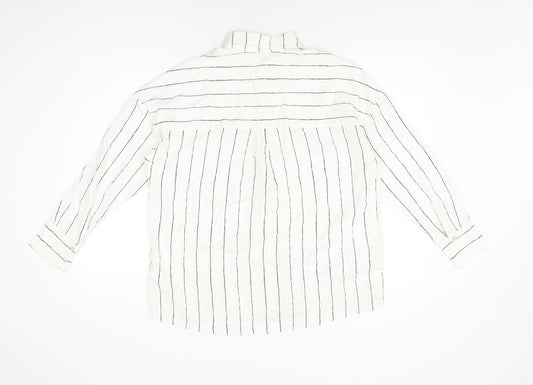 Marks and Spencer Womens White Striped Lyocell Basic Button-Up Size 6 Collared