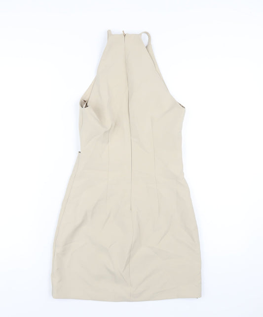 Zara Womens Beige Polyester Mini Size XS Round Neck Zip