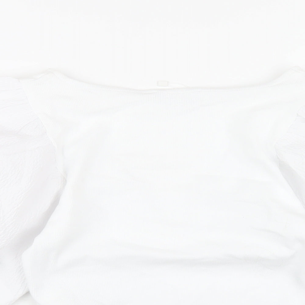 Womens UK Size M Zara White Cropped T-Shirt