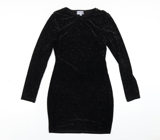 Additional front view of In the Style women’s black polyester bodycon, size UK 10, round neck pullover