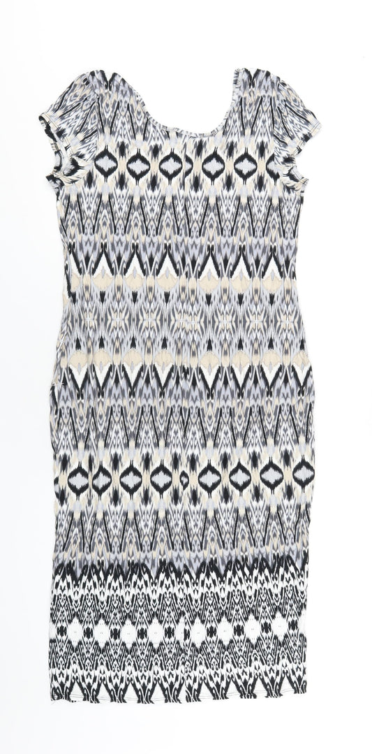 Wallis Womens Multicoloured Geometric Viscose Bodycon Size M Scoop Neck Pullover