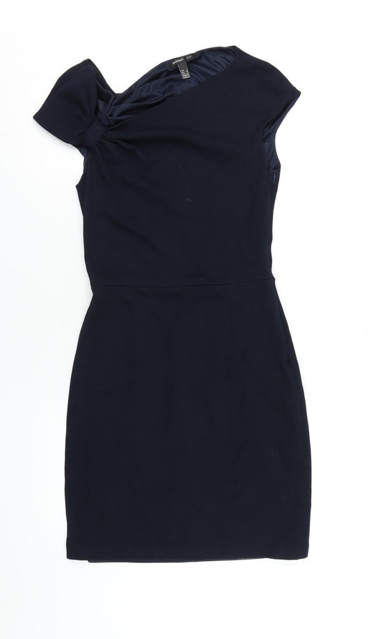 Mango Womens Blue Viscose A-Line Size S Boat Neck Zip