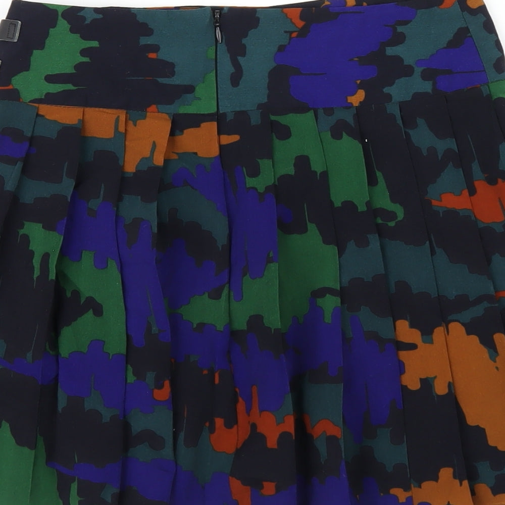 Brand and care label for ASOS women’s multicoloured geometric polyester pleated skirt, size UK 6, zip