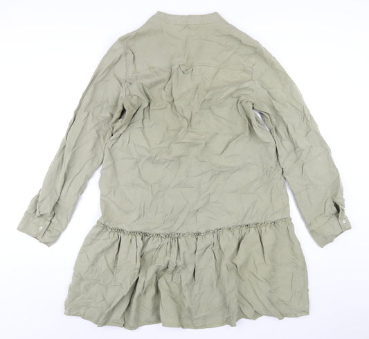 Zara Womens Green Lyocell A-Line Size M V-Neck Button