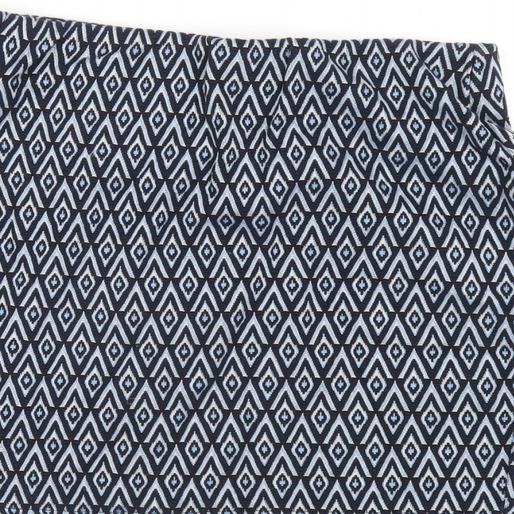 New Look Womens Blue Geometric Cotton Mini Skirt Size 14