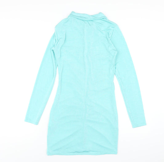 Missguided Womens Blue Polyester Bodycon Size 8 Collared Button