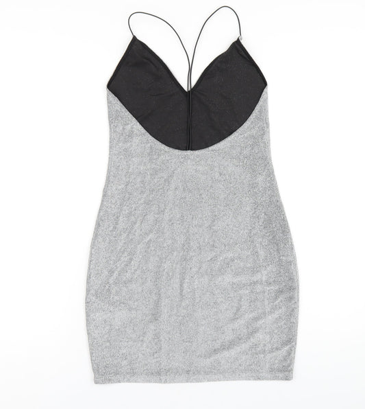 H&M Womens Silver Polyester Bodycon Size M V-Neck Pullover