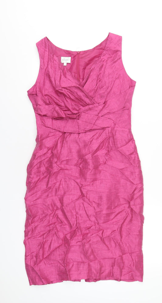 Additional front view of Kaliko women’s pink polyester pencil dress, size UK 10, v-neck zip