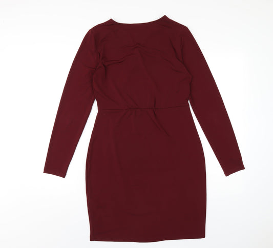 French Connection Womens Red Polyester Bodycon Size 12 V-Neck Pullover