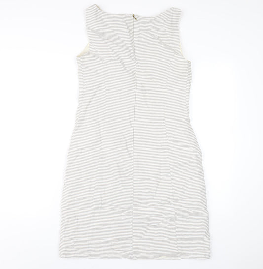 Autograph Womens Grey Striped Cotton Pencil Dress Size 10 Round Neck Zip