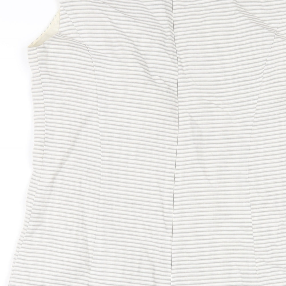 Autograph Womens Grey Striped Cotton Pencil Dress Size 10 Round Neck Zip