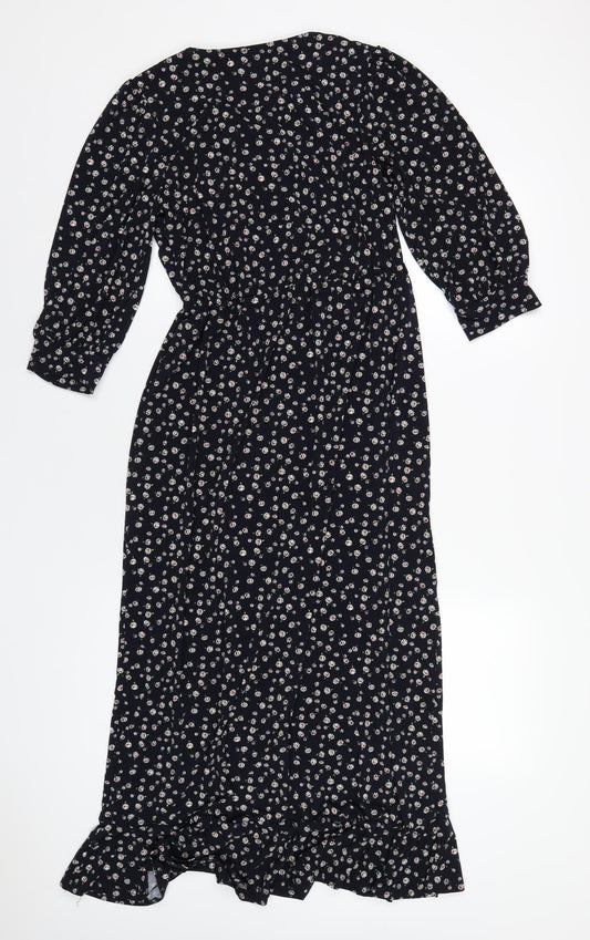 Oasis Womens Blue Floral Polyester A-Line Size S V-Neck Pullover