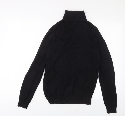 New Look Mens Black Roll Neck Cotton Pullover Jumper Size S Long Sleeve