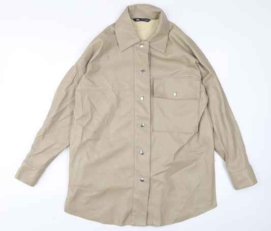 Zara Womens Beige Jacket Size S Snap