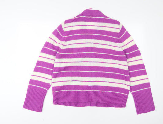 Autograph Womens Purple V-Neck Striped Acrylic Cardigan Jumper Size 14