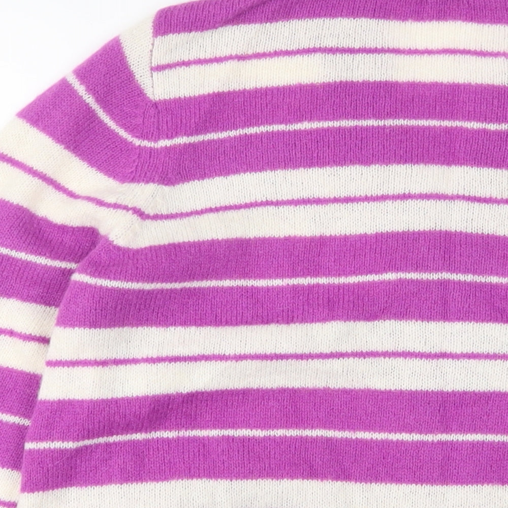 Autograph Womens Purple V-Neck Striped Acrylic Cardigan Jumper Size 14