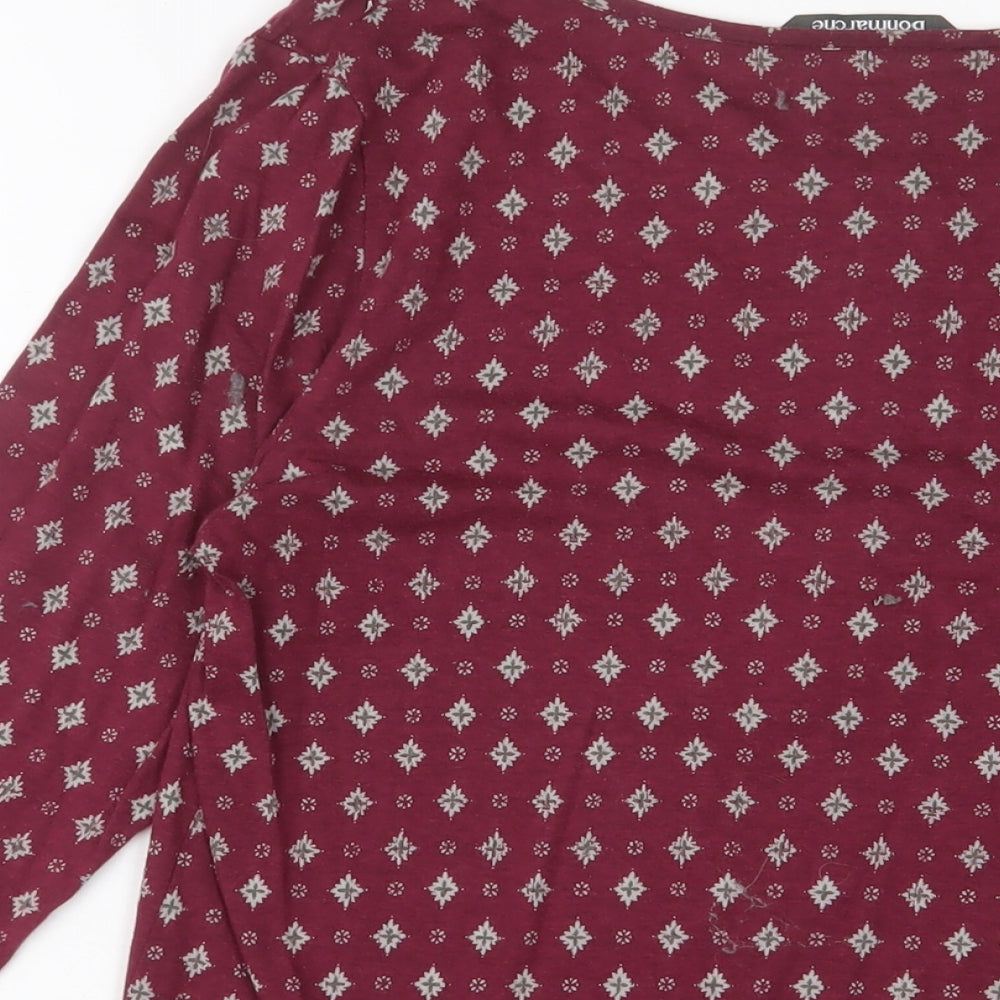 Bonmarché Womens Red Argyle/Diamond Cotton Basic T-Shirt Size 14 Boat Neck - Embroidered