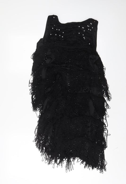 Marks and Spencer Womens Black Polyester Sheath Size 18 V-Neck Pullover - Sequins, Tassled